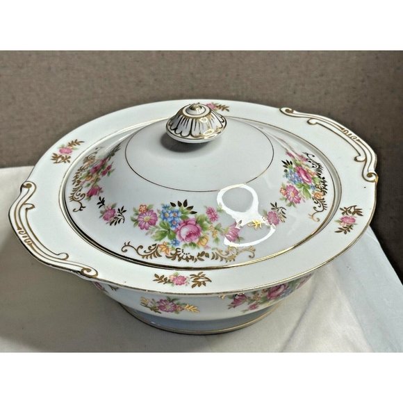 Maruichi China Serving Bowl Lid Set Rose Pattern Occupied Japan Replacement 40s - Picture 2 of 15